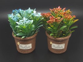 Artificial Potted Plant - BLUE & RED