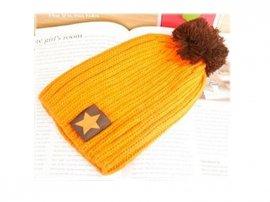 Unisex Knit Crochet Beanie Hat - Star Orange