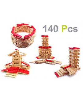 Wooden Building Block Brick Set - 140 Piece