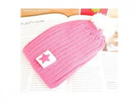 Unisex Knit Crochet Beanie Hat - Star Pink
