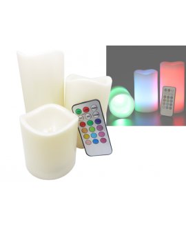 3pc Flameless Colour LED Candles - Remote Control
