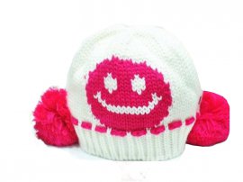 Baby Kid Smile Face Knit Crochet Beanie Hat -White