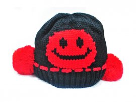 Baby Kid Smile Face Knit Crochet Beanie Hat -Black